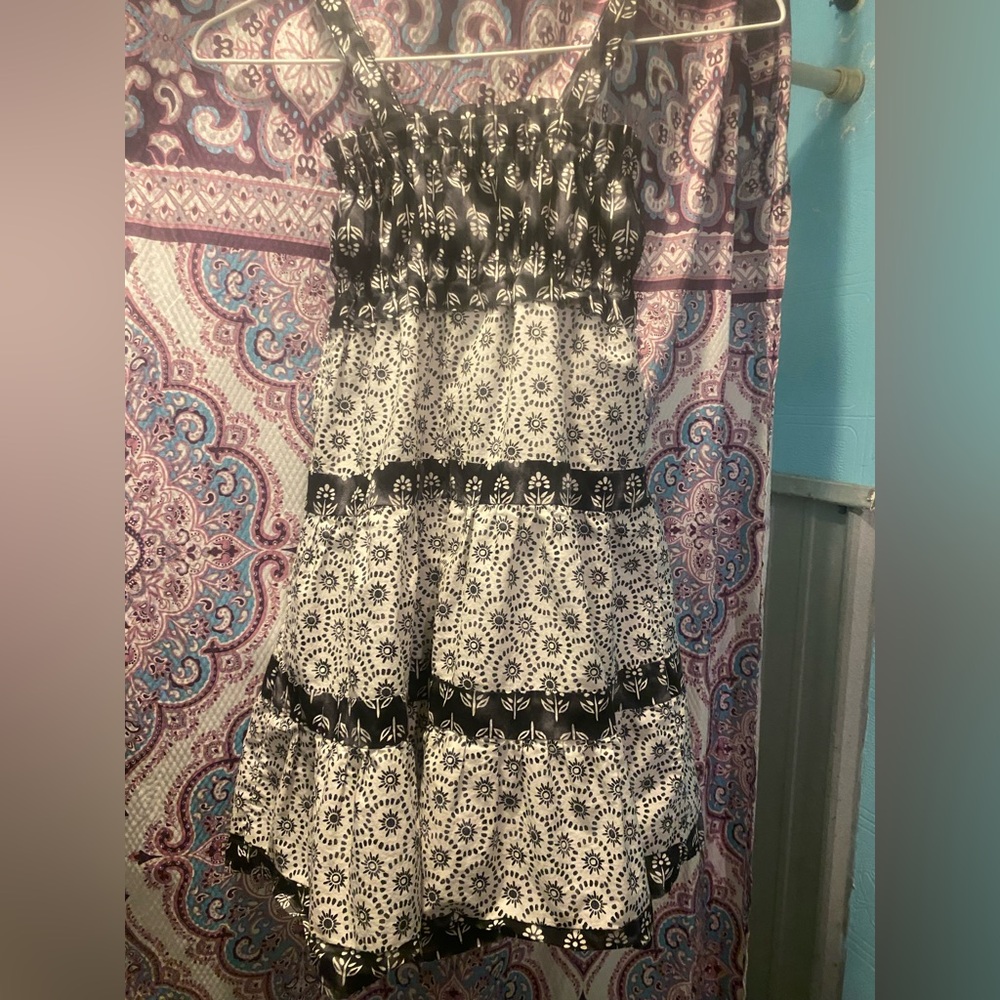 Black and White Smocked Tiered Sundress